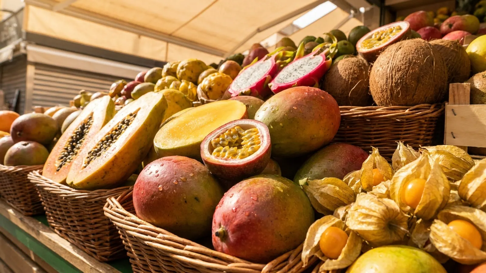 Selección de fruta exótica fresca en Frutagui, Marbella